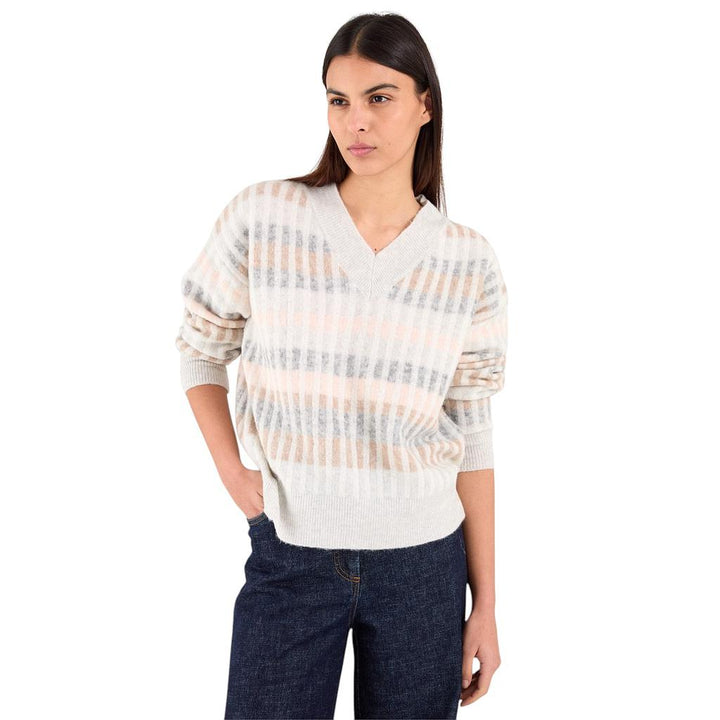 anneclaire-pull-à-col-rouleau-col en v-femme-gris-d1810-461-481