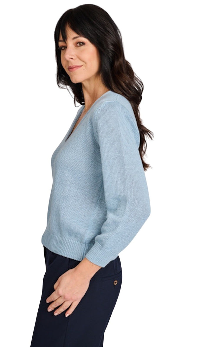 Anneclaire pull trui v-hals dames licht blauw D0964 317 15