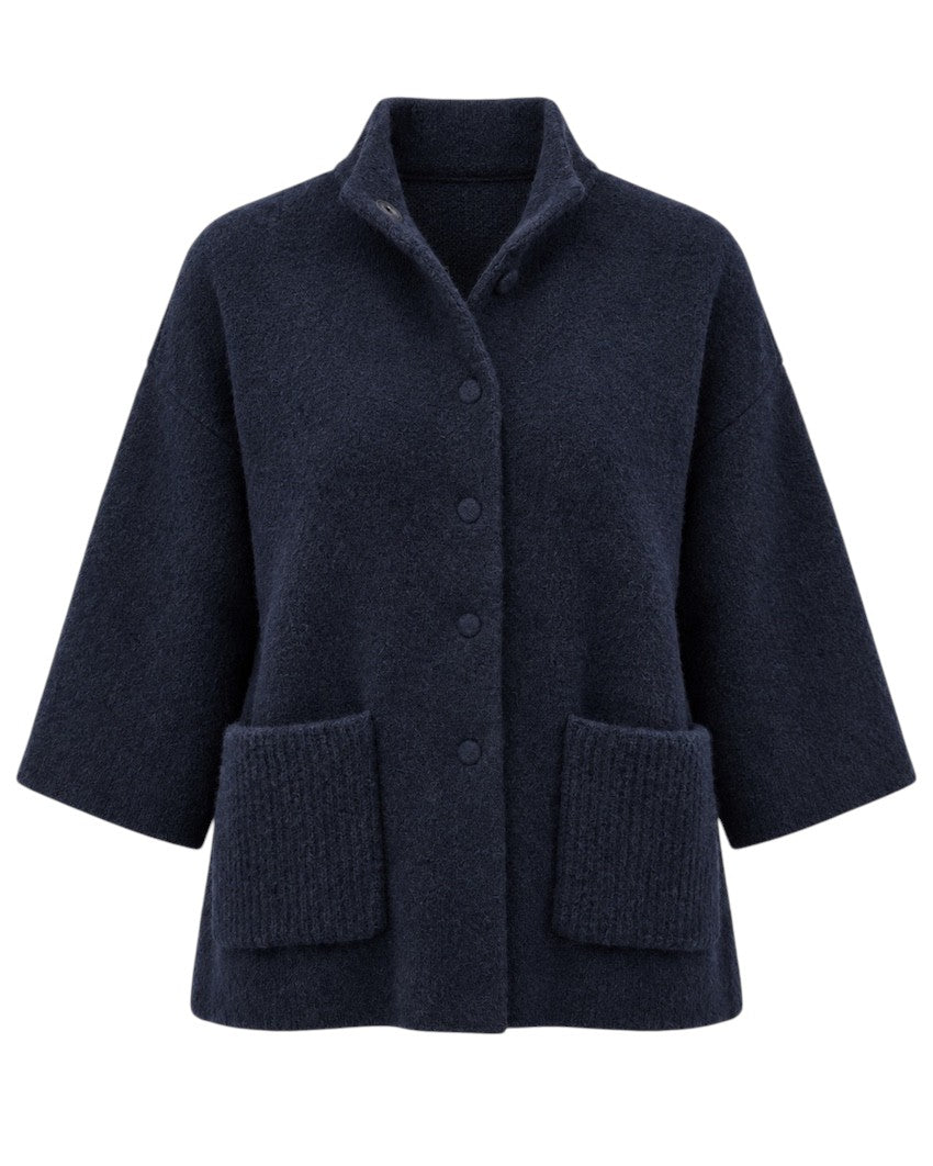 Anneclaire cardigan til dame marineblå — produktfoto forfra