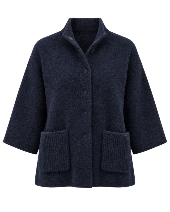 Anneclaire cardigan til dame marineblå — produktfoto forfra