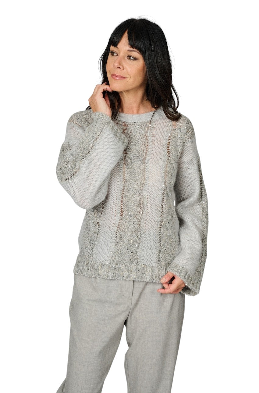 Panicale Cashmere pull trui ronde hals dames grijs D370771G 37D63B 0915